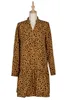Automne Léopard Mini robes pour femmes à pois imprimé élégant vintage à manches longues à volants dames col en V robe de chemise à manches longues 210514