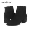 SOPHITINA Comfortable Square Heel Boots Warm Fashion Design Floral Round Toe Kid Suede Handmade Shoes Women's Boots PC209 210513