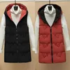 Automne hiver deux côtés porter long gilet chaud à capuche gilet femmes manteau épaissir coton rembourré femme sans manches veste 211120