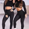 2PCS Women Sport Suit Long Sleeve Shirts Crop Top Seamless Yoga Leggings Set Gym Clothes Fitness Tracksuit Workout 210802
