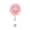 Porte-clés Multicolore Strass Cristal Rétractable ID Bobines Argent Plaqué Tournesol Porte-Badge Pour Infirmière Médecin Enseignant Cadeau Décoration