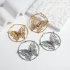 Metalik Frech Tarzı Büyük Hoop Dangle Küpe Kore Kelebek Altın Gümüş Renk Daire Küpe Kadınlar için Parti Takı