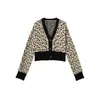 Yedinas leopard cardigan kvinnor koreanska stil damer tröja höst vinter kardigan mode öppen söm 210527