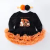 Venta al por mayor de mono de Halloween de dibujos animados de otoño e invierno para niña y bebé, vestido de princesa de manga larga de calabaza, conjunto de dos piezas