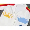 1-7 års tjejer cardigan coat stickad tröja våren höst tröja söta dragfile regnbåge baby kläder 210521