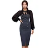 Büro-Chiffon-Nähte Schleife Kleid Korea Damen Langarm Rundhalsausschnitt formale Partykleider für Frauen Kleidung 210602