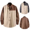 Patchwork Striped Men Shirts Casual Långärmad Företagskjorta Mens Pocket ColorBlock Splice Contrast Cargo Camisas Streetwear 210524