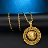 HIP Hop Gold Color Stainless Steel Bling Full CZ Iced Out Rope Chain Cuban chain Lion Pendants & Necklaces for Men Jewelry