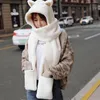 Korean lovely girl student scarf gloves one hat three piece set warm and thickened Plush bib in winter