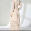 Vår Höst Kvinnor Slim Lång Aprikos Spetsskjorta Klänning Kontor Lady Affär A-Line Vestidos Robe Femme Kobieta Sukienka 210520
