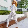 hirigin Sexy See Through Women Two Piece Set Long Sleeve Turtleneck Hollow Out Slim Shirt Elastic Legging Pant Night Club Outfit Y0625