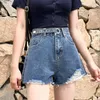 Lâche taille haute mince jambe droite shorts style coréen déchiré bouton solide jambe large chemises pour femmes plus taille 9515 210518