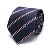 Navy Blue Striped Krawat Dla Mężczyzn Marka Projektant 8 CM Business Business Fashion Luksusowa Dress Garnitur Jedwabne Poliester Krawat z Pudełko