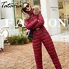 Tataria Högkvalitativa kvinnor Vinter Long Coat Hooded Jumpsuit Outwear för jackor med päls krage s tränare 210514
