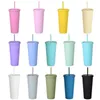 DHL 22oz نحيل tumblers ماتي الملونة الاكريليك بهلوان مع الأغطية والحنان مزدوجة الجدار البلاستيك كوب قابلة لإعادة الاستخدام