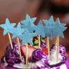 Drapeau de gâteau d'anniversaire givré carte insérée étoile à cinq branches en forme de prune avec des étoiles scintillantes amour inserts brillants autres fournitures de fête festive