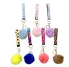 11 färger 5 st Defense Nyckelring Set Pompom Hand Sanitizer Armband Läppstift Nyckelringar Silver Nyckelring För Kvinna Män Självförsvar Nyckelringar DD037