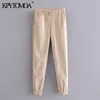 KPYTOMOA Dames Mode Zakken Faux Lederen Jogging Broek Vintage Hoge Elastische Taille Trekkoord Vrouwelijke Enkelbroek Mujer 210925