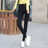 Korean Style Womens Casual Skinny Stretch Pencil Pants Zipper Joggers Black Leggings with Pocket Women High Waist Leggins Mujer 211216