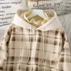 Women Fleece Hoodies Sweatshirt Winter Plaid Pirnted Cotton Hooded Casual Loose Pullover Oversize Jacket 210803