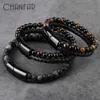 Natural Stone Bracelets Genuine Leather Braided Bracelet Black Stainless Steel Magnetic Clasp Tiger Eye Bead Bangles Men Jewelry