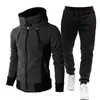 Autunno Inverno Tuta Uomo Tute Casual Felpe con cappuccio Felpe con zip calde Due pezzi Set Giacca + Pantaloni Abito maschile plus Taglia S-4XL 211222