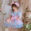 Vestidos de bebê espanhol crianças meninas bouqitues roupas dos desenhos animados imprime infante Espanha lolita vestido crianças baptismo gzb031 g1218