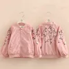 Autumn Spring 3 4 5 6 8 10 12 Years Embroidery Flower Floral Mandarin Collar Pearl Zipper Loose Jacket For Baby Kids Girls 210701