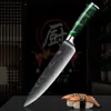 Chef-kok mes set laser damascus patroon scherpe keukenmessen kookgereedschap roestvrij stalen santoku cleaver snijdende utility groene hars handgreep