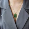 Kedjor design naturlig hetisk jade jasper fyrkantiga damer hänge halsband etnisk stil kinesiska enkla smycken tillbehör268y