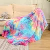 Cobertor de camada dupla para inverno, aconchegante, quente, longo, pelúcia, arco-íris, cobertor para sofá-cama, colorido, peludo, fofo, tie-dye, colcha 211227263t