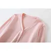 fashion ladies soft cardigans summer pink casual female v neck knitwears elegant women knits rayon girls sweaters 210527