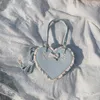 Akşam çantaları tatlı sevimli kalp şeklindeki çanta lolita fırfırlı dantel crossbody çanta habercisi