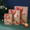 Papier Kerst Gift Tas Candy Cookie Huidige Wraps Eland Tree Tag Handtas Duurzaam Handgrepen Party Goodie Verpakking Tassen Box Tote Holiday Decoration JY0723