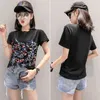 Glitter Sequined Cotton Womens Tshirts Summer Casual Short Sleeve Solid-Tee Toppar Lös T-shirt T03906B 210421