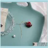 Jewelrysier Aiguille Boucles D'oreilles Fleur Naturelle Pour Femmes Filles Rose Foncé Longue Perle Tempérament Bijoux Cadeaux Dangle Lustre Drop Delivery