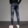 Stretch Slim Fit Pants Men's Winter Plush tjocka varma jeans 210318