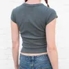 Письмо Print Sexy Crop Top Женщины Летнее Короткая Рукав Серый Хлопок Tee Рубашка o Шея Y2K Топы Повседневная Винтаж Графические футболки 210618