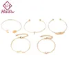 Pieces Women's Gold Alloy Bangle Set Punk Simple Metal Moon Leaf Bracelet Suit 2022 Kpop Fashion Personality Hand Accessories Inte22