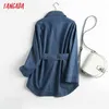Tangada Höst Kvinnor Högkvalitativ Denim Jacket Coat med Slash Långärmad Lös 4c143 211014