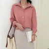단단한 긴 소매 사무실 블라우스 여성 칼라 캐주얼 셔츠 작업 착용 숙녀 탑스 Blusas Camisas Mujer 210508