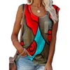 Oversized Casual Ärmlös Färg Matchning Tshirt Summer Women's Vest Topps Vintage O Neck Print Pocket Decor Loose Tank Tops 210507