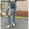 Retro vita alta doppia fibbia jeans larghi elastici elasticizzati skinny donna denim fit frangia orlo pantaloni 210601