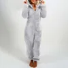 Kvinnors Sleepwear Womens Jumpsuit One-Piece Pyjamas För Kvinnor Hooded Vinter Höst Korall Fleece Varm Söt Lång Homewear