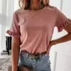 100% Cotton Women Printed Short Sleeve Round Neck Shirt Top Holiday Beach Summer Tops Cute Square Elegant Solid Slim Shirts 210514