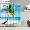 1pc groene tropische planten douchegordijnen voor badkamer Polyester SeaWorld Printing Beach 211119