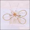 Wedding Jewelry Sets Golden Set Crystal Hair Comb + Earrings Hand-Woven Bride Beautif Beads Aessories Clips Drop Delivery 2021 Og40A