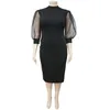 4XL PLUS Размер женщины BodyCon платья офис Леди черная сетка видят сквозь длинный рукав длиной колена тонкий подходящий бандажные одежды для дам 210527