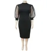 4XL Plus Size Dames Bodycon Jurken Office Lady Black Mesh See door lange mouw Knielengte Slim Fit Bandage Roekjes voor Dames 210527