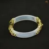 Natural Jades Stone Chalcedony Bracelet Inlay 18KGP Fine Temperament Jewelry Gems Accessories Gifts Wholesale Bangle